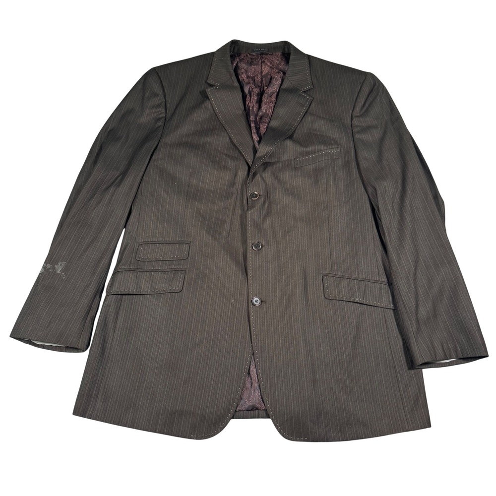Steve Harvey Collection Blazer Mens Brown Pinstripe 3-Button Paisley Lining